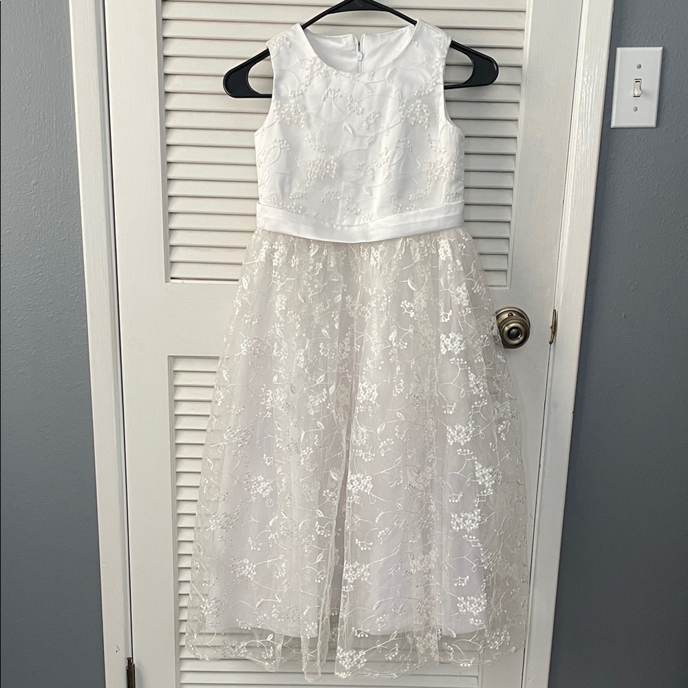 Girls First Communion White Floral Lace Dress